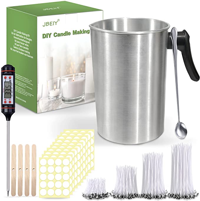 JBEIY 3L Candle Wax Melting Pot, with Candle Thermometer, Large Capacity Candle Making Pouring Pot, 200 Wicks and Stickers, Wax Spoon, Great for All